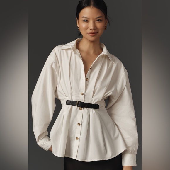 By Anthropologie Tops - Anthropologie Belted Buttondown Shirt, Off-White/ Cream, US Size 6 NWT
